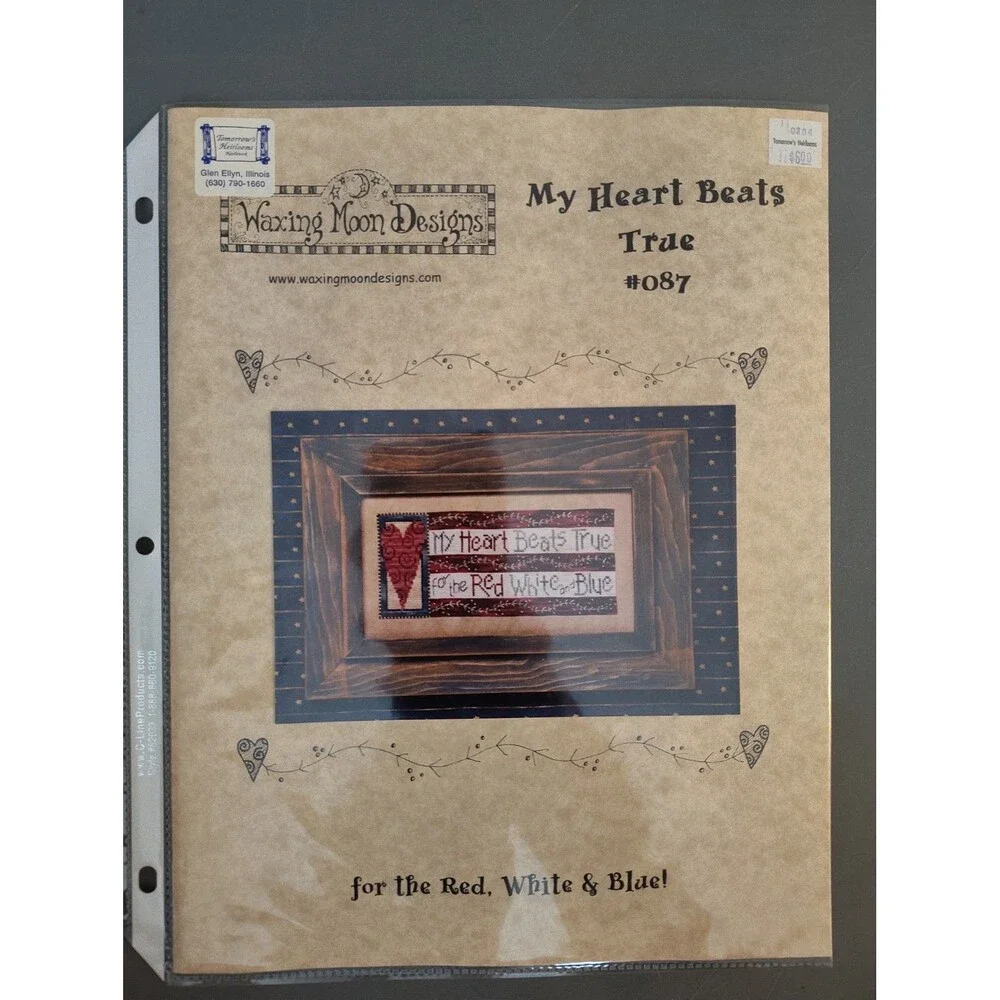 Waxing Moon Designs My Heart Beats True Cross Stitch Pattern Chart Americana